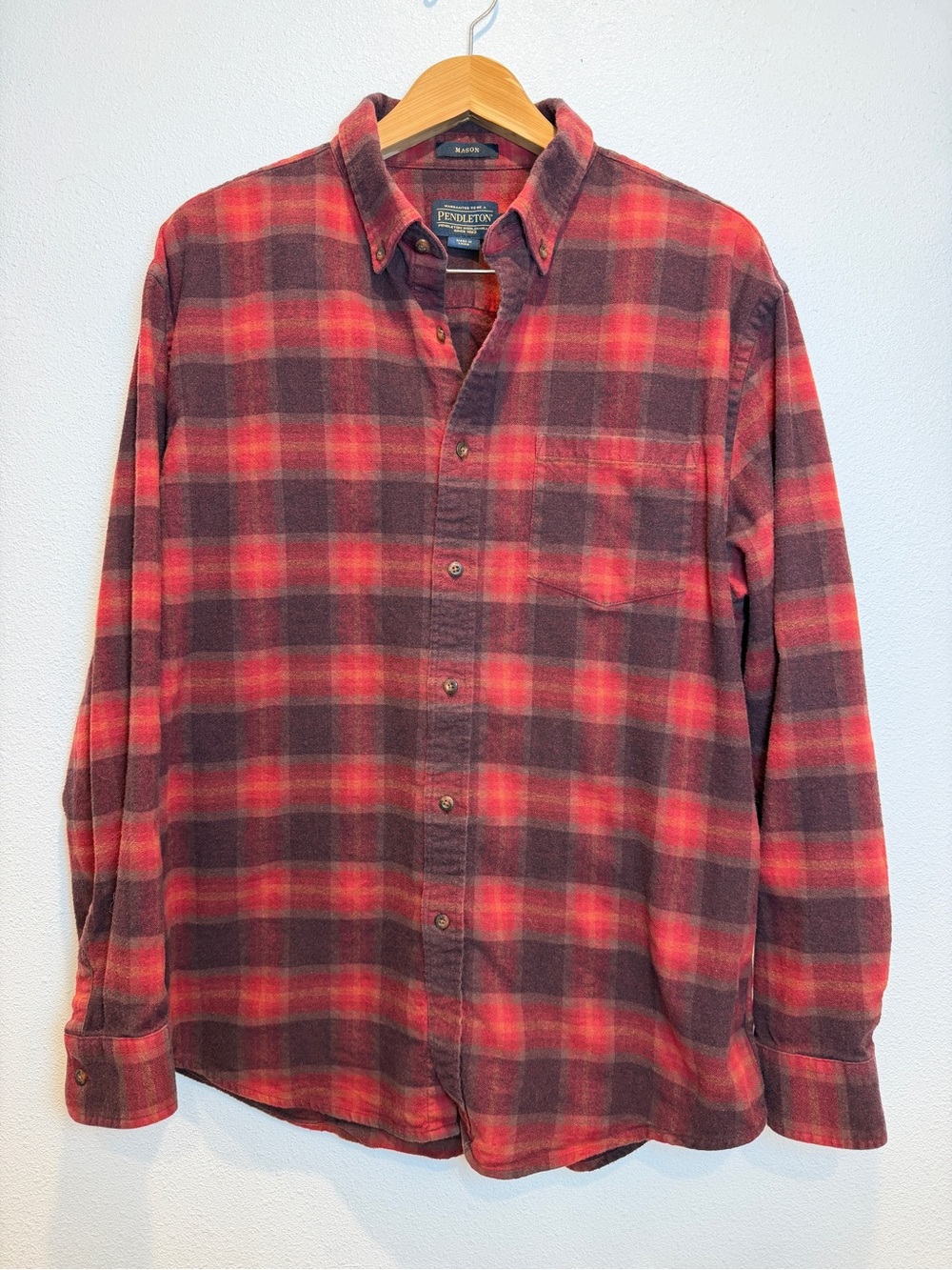 Pendleton Men's Red Plaid Button-Down Flannel Shirt 100% Cotton XL